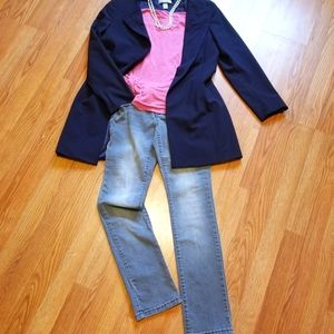 Anne Klein Petite Navy Longline Topper Jacket